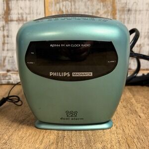 Vintage Philips Magnavox Dual Alarm Clock Radio AJ3145 FM AM Alarm Clock In Teal